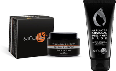 Skinatura Papaya & Apricot Fruit Face Scrub, Activated Charcoal Peel Off Mask(Set of 2)