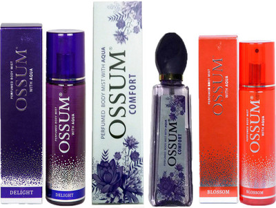 OSSUM DELIGHT PERFUMED BODY MIST 115ML + COMFORT PERFUMED BODY MIST 115ML+ BLOSSOM PERFUMED BODY MIST 115ML Deodorant Spray - For Men & Women(115 ml, Pack of 3)