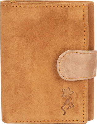 de meow Men Casual Tan Genuine Leather Wallet(7 Card Slots)