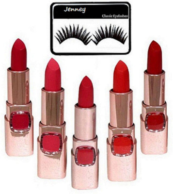 Jenney eyelashes & lakme 9to5 lipstick ( pack of 5 )(Set of 6)