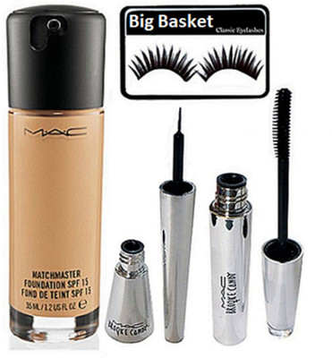 big Basket Eyelashes, Mac Matchmaster Foundation, Brookcandy Eyeliner & Mascara(Set of 4)