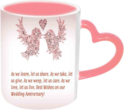 Raj Laxmi Best Wishes On Wedding Anniversary Pink Handle Ceramic Mug(350 ml)