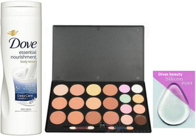 Divas Beauty Silicon Puff,Mac 20 Shade Concealer Palette &. Dove Essential Nourishment Body Lotion(Set of 3)
Divas Beauty Silicon Puff,Mac 20 Shade Concealer Palette &. Dove Essential Nourishment Body Lotion(Set of 3)