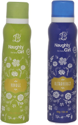 Naughty Girl VOYAGE ULTRAVOILENT Deodorant for Women- (Set of 2) (150ml each) Body Spray - For Women(150 ml, Pack of 2)
Naughty Girl VOYAGE ULTRAVOILENT Deodorant for Women- (Set of 2) (150ml each) Body Spray - For Women(150 ml, Pack of 2)