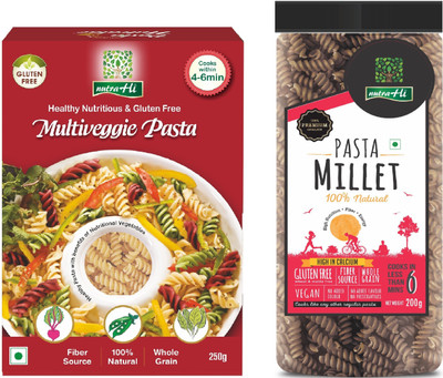 NutraHi Multiveggie Gluten free pasta + Millet Gluten free pasta(Combo) Fusilli Pasta(Pack of 2, 450 g)
NutraHi Multiveggie Gluten free pasta + Millet Gluten free pasta(Combo) Fusilli Pasta(Pack of 2, 450 g)