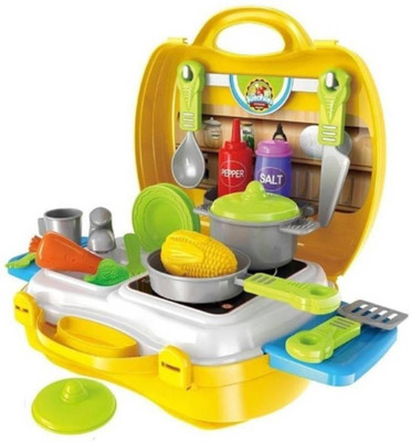 Vnex 26 Pcs Kitchen Cooking Luxury Kitchen Set Cooking Toy with Briefcase, Accessories, Yellow
Vnex 26 Pcs Kitchen Cooking Luxury Kitchen Set Cooking Toy with Briefcase, Accessories, Yellow