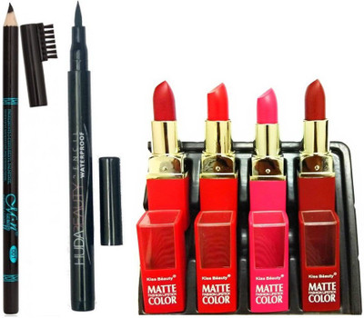 MN WATERPROOF EYE BROW PENCIL WITH WATERPROOF EYE LINER & 4 MATTE MULTI COLOR MATTE LIPSTICK COMBO(Set of 6)
MN WATERPROOF EYE BROW PENCIL WITH WATERPROOF EYE LINER & 4 MATTE MULTI COLOR MATTE LIPSTICK COMBO(Set of 6)