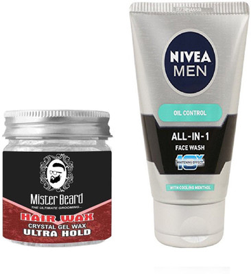 MISTER BEARD HAIR WAX ULTRA HOLD WITH OIL CONTROL FACEWASH(Set of 2)
