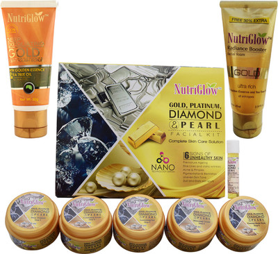 NutriGlow Set of 1 Gold,Platinum, Diamond And Pearl Facial Kit + 1 Gold Polish Scrub + 1 Gold Radiance Face Wash(Set of 3)
NutriGlow Set of 1 Gold,Platinum, Diamond And Pearl Facial Kit + 1 Gold Polish Scrub + 1 Gold Radiance Face Wash(Set of 3)