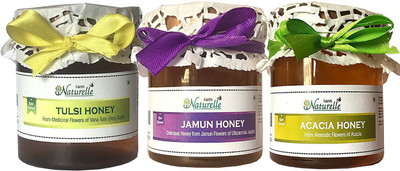 Farm Naturelle Farm Naturelle-Raw Natural Unprocessed Tulsi Forest Flower Honey & Jamun Flower Forest Honey & Acacia Flower Honey (250 Gms x 3) (Ayurved Recommended)-Huge Medicinal Value(750 ml, Pack of 3)