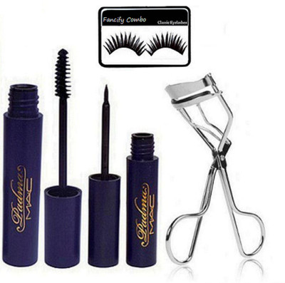 FANCIFY COMBO Eyelashes & Padma Eyeliner & Mascara & Curler(Set of 4)