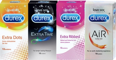 Durex Red Special Edition Pack Extra ( Dots , Time , Ribbed ), Ultra Thin Condom(Set of 4, 40S)
Durex Red Special Edition Pack Extra ( Dots , Time , Ribbed ), Ultra Thin Condom(Set of 4, 40S)