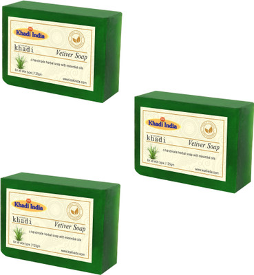 Khadi Leafveda Vetiver Soap pack of 3(375 g, Pack of 3)