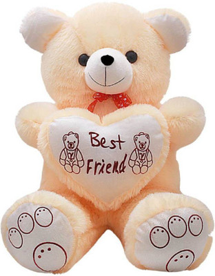 ADS TOYS Beautiful Soft Cream Fur Heart Teddy Bear - 60 cm (Cream) - 60 cm(crime)