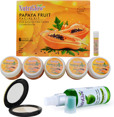 NutriGlow Papaya Fruit facial kit with compact and green apple toner(Set of 3)