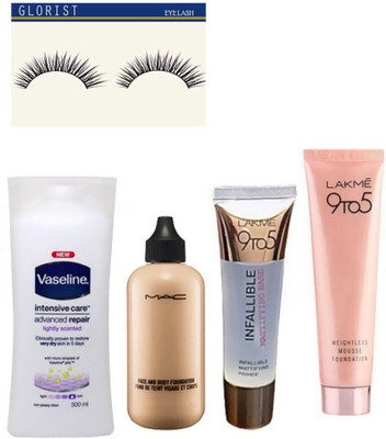 glorist eyelash Mac Face & Body Foundation, Lakme 9to5 Weightless Mousse Foundation With Infallilible Mattifying Primer,vaseline Intensive care advanced repair(Set of 5)
glorist eyelash Mac Face & Body Foundation, Lakme 9to5 Weightless Mousse Foundation With Infallilible Mattifying Primer,vaseline Intensive care advanced repair(Set of 5)