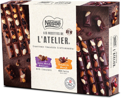 Nestle Les Recettes de l'Atelier Gift Pack, Dark Cranberries Almonds and Raisins, Almonds & Hazelnuts Milk Chocolate - Bars(Pack of 3, 585 g)
Nestle Les Recettes de l'Atelier Gift Pack, Dark Cranberries Almonds and Raisins, Almonds & Hazelnuts Milk Chocolate - Bars(Pack of 3, 585 g)
