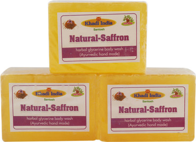 Khadi India Santosh Natural Saffron Harbal Glycerin Body Wash Soap (Ayurvedic Hand Made) (Pack of 3)(375 g, Pack of 3)