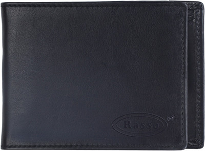 RASSO Men Black Genuine Leather Wallet(9 Card Slots)