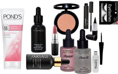 Importedd Eyelashes, Mac Hyper Real Foundation, matte finish lipstick ,volcanic elixir face serum , blusher, prep+prime primer oil & pink highlighter , liquid eyeliner & zoom lash mascara with stick kajal, Pond's White Beauty Spot-Less Fairness Face Wash(
Importedd Eyelashes, Mac Hyper Real Foundation, matte finish lipstick ,volcanic elixir face serum , blusher, prep+prime primer oil & pink highlighter , liquid eyeliner & zoom lash mascara with stick kajal, Pond's White Beauty Spot-Less Fairness Face Wash(