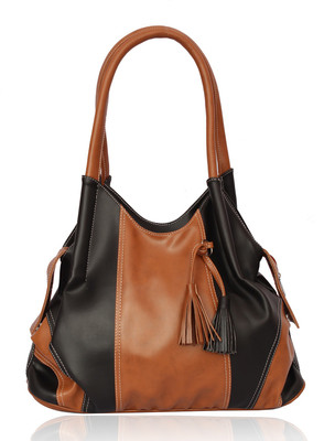 Leather Land Shoulder Bag(Tan, Black), Black;tan