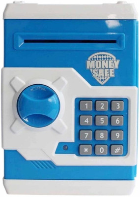 Royal Collections Money Safe Kids Savings ATM Bank with Electronic Lock Coin Bank Coin Bank(Blue)