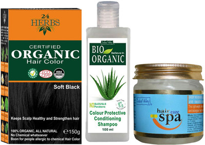 24 Herbs Certified Organic Soft Black Hypoallergenic Hair Color with with Hair Eaze Spa and Colour Protection Shampoo Combo Kit(Set of 3)
24 Herbs Certified Organic Soft Black Hypoallergenic Hair Color with with Hair Eaze Spa and Colour Protection Shampoo Combo Kit(Set of 3)