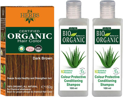 24 Herbs Certified Organic Dark Brown No Chemical Hair Color with 2 Set of Colour Protection Shampoo Combo Pack(Set of 3)
24 Herbs Certified Organic Dark Brown No Chemical Hair Color with 2 Set of Colour Protection Shampoo Combo Pack(Set of 3)