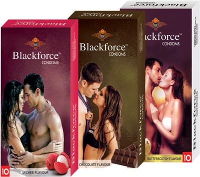 Blackforce 3 pcs in 30 pcs extra dotted Lychee Chocolate Butterscotch Condom(Set of 3, 30S)