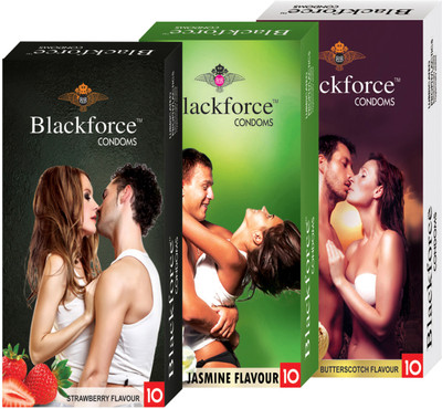 Blackforce 3 pcs in 30 pcs extra dotted Strawberry Jasmine Butterscotch Condom(Set of 3, 30S)