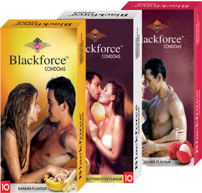 Blackforce 3 pcs in 30 pcs extra dotted Lychee Butterscotch Banana Condom(Set of 3, 30S)