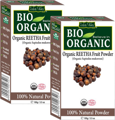 Indus Valley 100% Natural Bio Organic Reetha Powder (Set of 2 - 200g)(200 g)