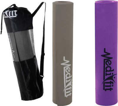 MEDIFIT COMBO OF 2 Yoga Mat Grey, Purple 8 mm Yoga Mat