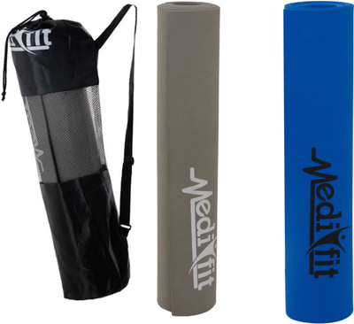MEDIFIT COMBO OF 2 Yoga Mat Grey, Blue 6 mm Yoga Mat, Blue;grey