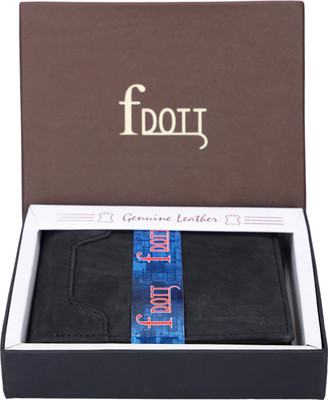 F DOTT Men Black Genuine Leather Wallet(6 Card Slots), Matte black