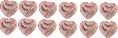 CartKing False-Fake Eyelashes With Glue Set Natural (12)(Pack of 12)