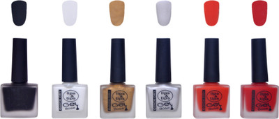 Lips & Tips Premium Collection Nail Polish Pack of 6, Velvet Matte Nail Enamels Black, White, Golden, Silver, Tomato Red, Strawberry Red(Pack of 6)
Lips & Tips Premium Collection Nail Polish Pack of 6, Velvet Matte Nail Enamels Black, White, Golden, Silver, Tomato Red, Strawberry Red(Pack of 6)