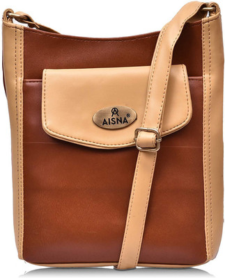 Aisna Women Casual Tan, Beige PU Sling Bag, Beige;tan