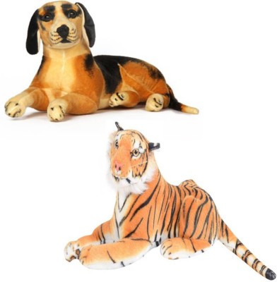 MEGAEMART TIGER AND BLACK DOG ANIMAL SOFT TOY PACK OF 2 - 48 cm(Multicolor)