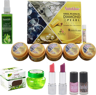 NutriGlow Power of 4 Facial Kit, Face care (Aloe vera gel + Green tea Toner) With Lipsticks and Nail Paints(Set of 1)
NutriGlow Power of 4 Facial Kit, Face care (Aloe vera gel + Green tea Toner) With Lipsticks and Nail Paints(Set of 1)