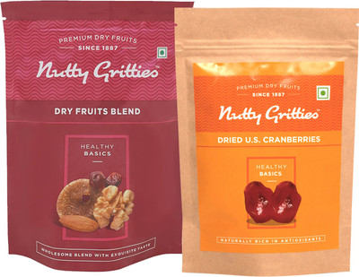 Nutty Gritties Dry Fruits Blend and US Dried Cranberries Combo(223 GMS each) Cranberries(446 g, Pouch)
Nutty Gritties Dry Fruits Blend and US Dried Cranberries Combo(223 GMS each) Cranberries(446 g, Pouch)