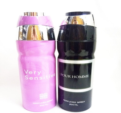 ARQUS VERY SENSITIVE AND POUR HOMME Perfume Body Spray - For Men & Women(400 ml, Pack of 2)
ARQUS VERY SENSITIVE AND POUR HOMME Perfume Body Spray - For Men & Women(400 ml, Pack of 2)