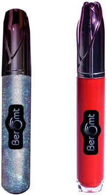 Beromt MAT 12H Lip Gloss Combo, Clear & Red(20 ml, Mermaid Shiny & Ruby Red)