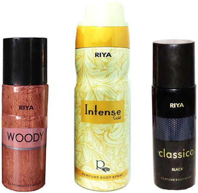 Riya CLASSICO BLACK PERFUME BODY SPRAY 150ML+INTENSE GOLD PERFUME BODY SPRAY 200ML+WOODY PERFUME BODY SPRAY 150ML Deodorant Spray - For Men(150 ml, Pack of 3)
Riya CLASSICO BLACK PERFUME BODY SPRAY 150ML+INTENSE GOLD PERFUME BODY SPRAY 200ML+WOODY PERFUME BODY SPRAY 150ML Deodorant Spray - For Men(150 ml, Pack of 3)