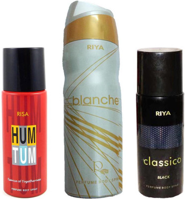Riya CLASSICO BLACK PERFUME BODY SPRAY 150ML+BLANCHE PERFUME BODY SPRAY 200ML+HUM TUM PERFUME BODY SPRAY 150ML Deodorant Spray - For Men(150 ml, Pack of 3)
Riya CLASSICO BLACK PERFUME BODY SPRAY 150ML+BLANCHE PERFUME BODY SPRAY 200ML+HUM TUM PERFUME BODY SPRAY 150ML Deodorant Spray - For Men(150 ml, Pack of 3)