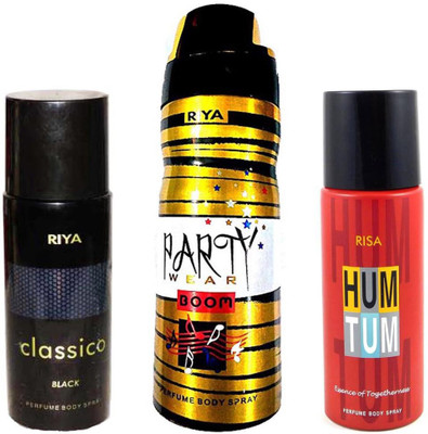 Riya CLASSICO BLACK PERFUME BODY SPRAY 150ML+PARTY WEAR BOOM PERFUME BODY SPRAY 200ML+HUM TUM PERFUME BODY SPRAY 150ML Deodorant Spray - For Men(150 ml, Pack of 3)
Riya CLASSICO BLACK PERFUME BODY SPRAY 150ML+PARTY WEAR BOOM PERFUME BODY SPRAY 200ML+HUM TUM PERFUME BODY SPRAY 150ML Deodorant Spray - For Men(150 ml, Pack of 3)