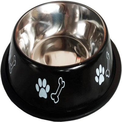 Petsnhuman Small Round Steel Pet Bowl(400 ml Black)