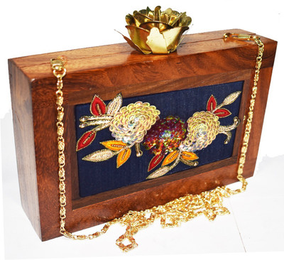 Saffronworld Women Evening/Party Blue Wood Clutch