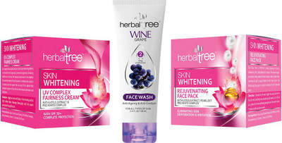 Herbaltree Combo Pack Skin Whitening Fairness Cream 60ml, Skin Whitening Face Pack 60ml & Wine Grapes Face Wash 120ml Pack Of 3(Set of 1)
Herbaltree Combo Pack Skin Whitening Fairness Cream 60ml, Skin Whitening Face Pack 60ml & Wine Grapes Face Wash 120ml Pack Of 3(Set of 1)