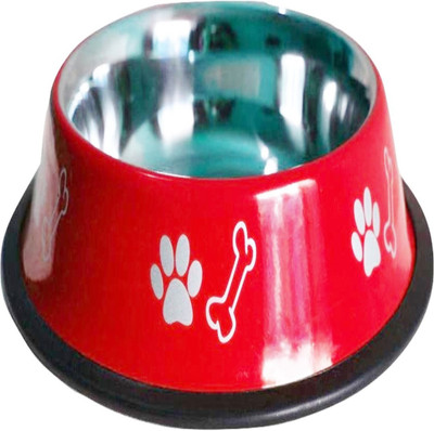 Petsnhuman Extra Small Round Steel Pet Bowl(200 ml Red)